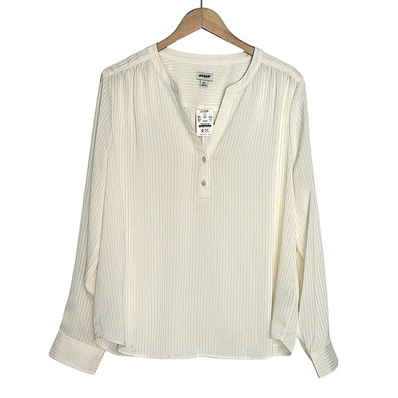 NEW J. CREW Factory Shadow-striped long-sleeve popover placket blouse Size XL - Picture 2 of 6
